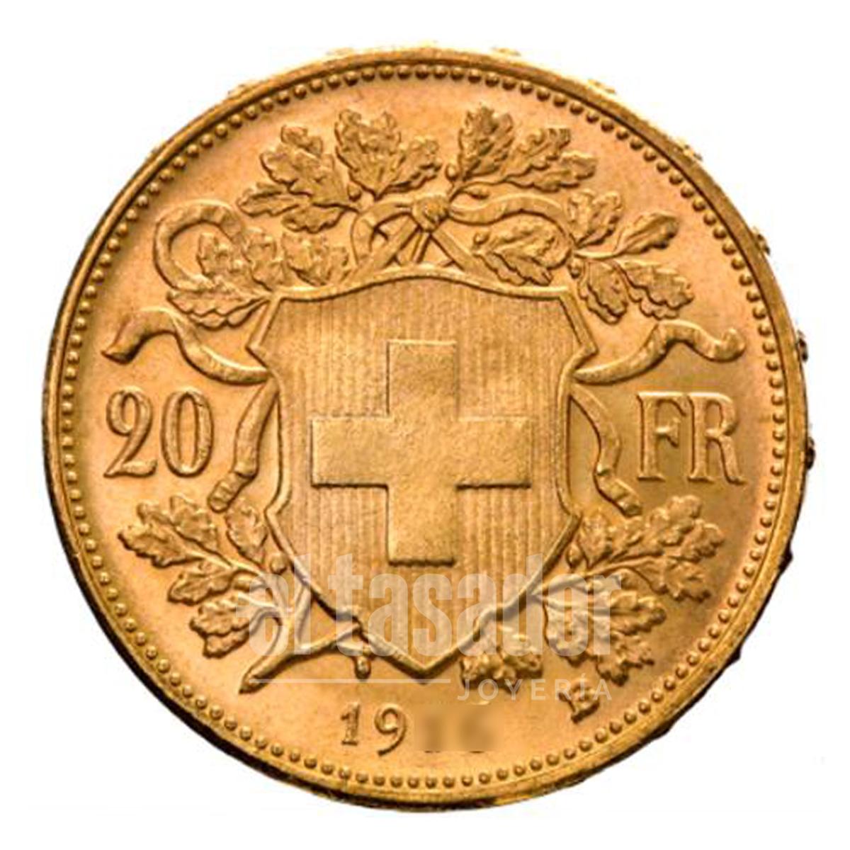 Moneda de Oro 22 Kts. 20 Francos Suizos 6,4 g.