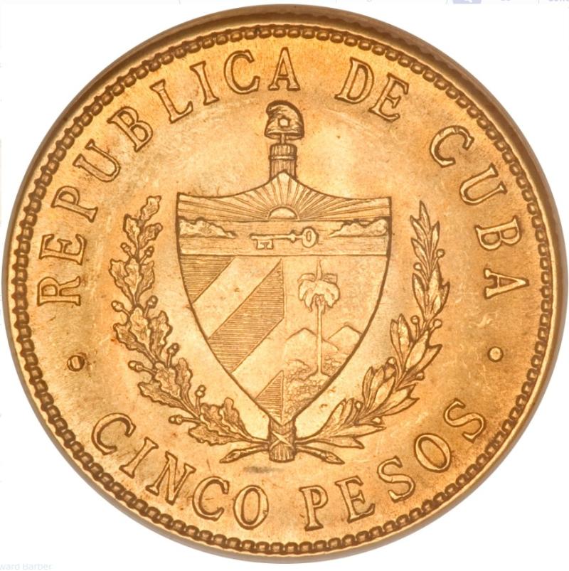 Moneda de oro 22 Kts. 5 Pesos Cubanos 8,3gr