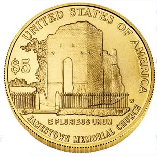 Moneda Oro 22 kts. Conmemorativa 5 Dólares Jamestown 400 Aniver. 8.4gr