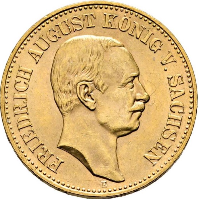 Moneda de Oro 22 Kts. 20 Mark Friedrich August 8g