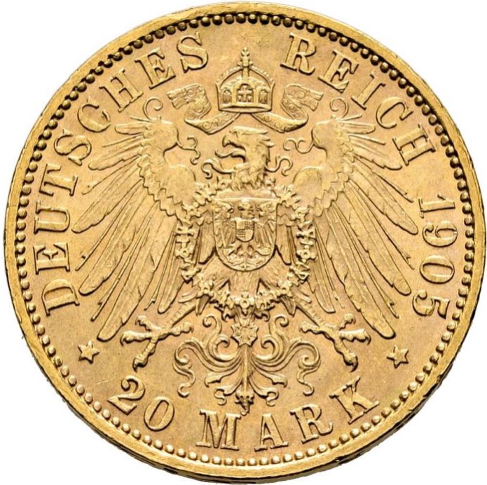 Moneda de Oro 22 Kts. 20 Mark Friedrich August 8g
