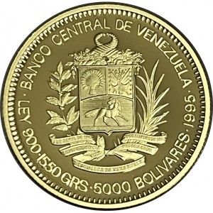Moneda de Oro 22 Kts 5000 Bolívares Antonio Jose de Sucre