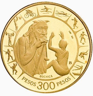 Moneda de Oro 22 Kts. 300 Pesos Colombianos VI Juegos Panamericanos 12,9 Gr