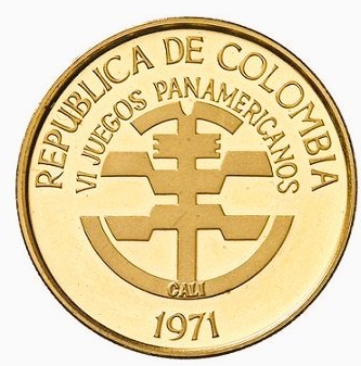 Moneda de Oro 22 Kts. 300 Pesos Colombianos VI Juegos Panamericanos 12,9 Gr