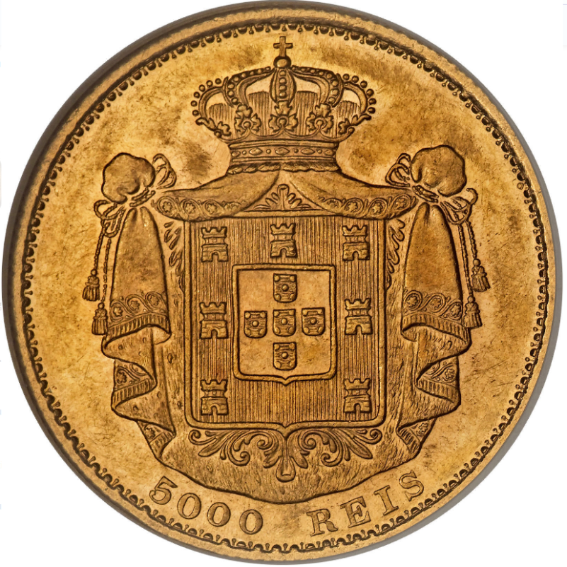 Moneda Oro 22 k 5000 Reis Luis I - 8,9 gr.