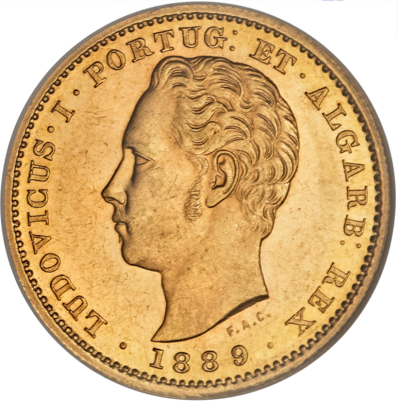 Moneda Oro 22 k 5000 Reis Luis I - 8,9 gr.