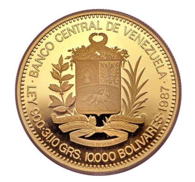 Moneda 22 Kts 10.000 Bolívares 31.1 gr
