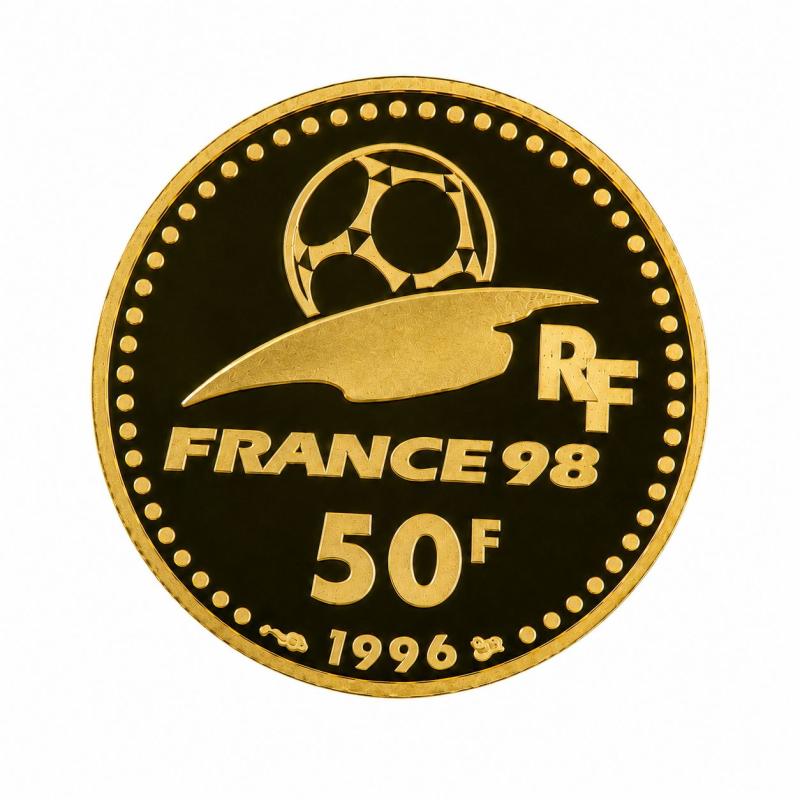 Moneda Conmemorativa de Oro 22 Kts. 50 Francos Copa Mundial 8.4 Gr