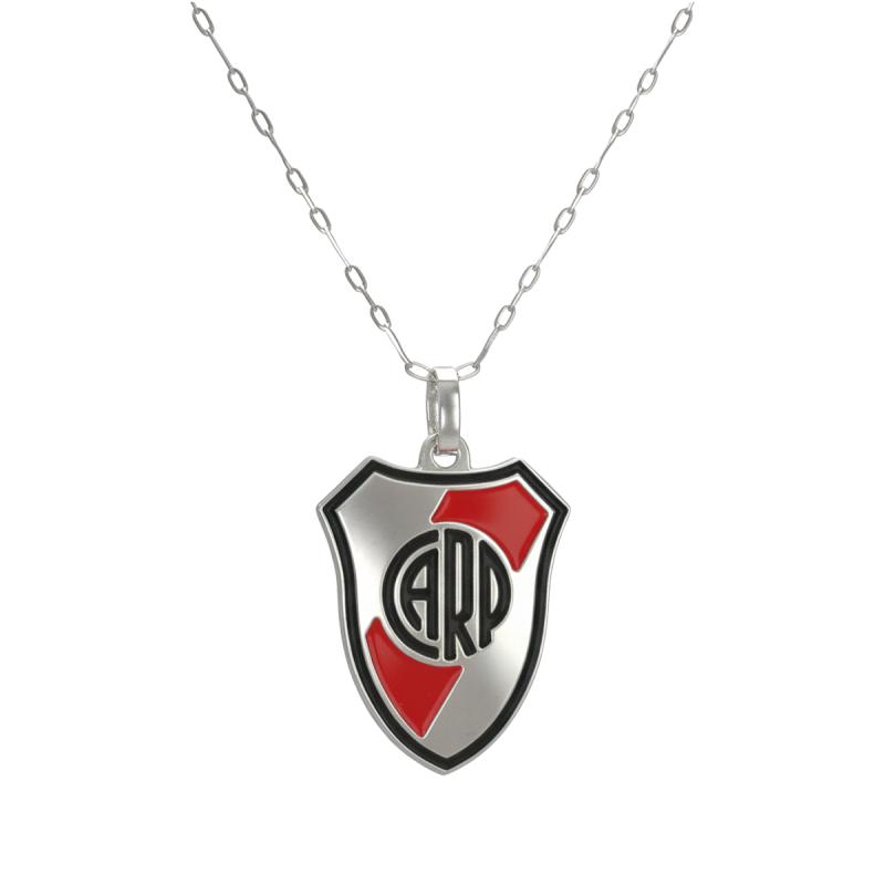 Conjunto dije de platino esmaltado + Cadena de platino - River Plate