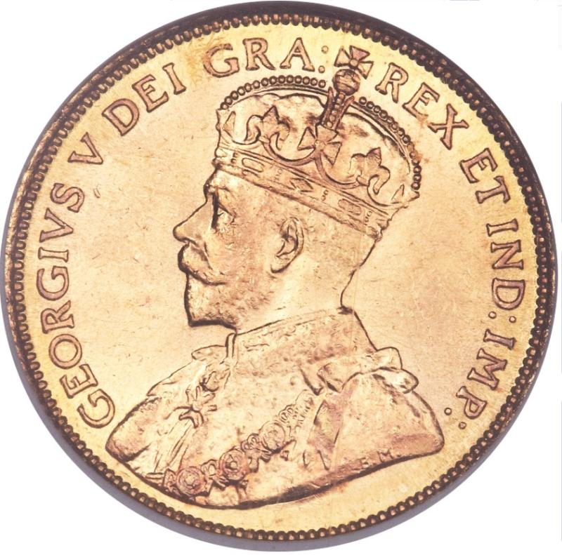 Moneda Oro 22 kts 5 Dólares Canadá George V 8.3gr
