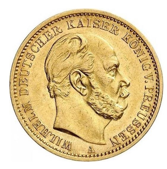 Moneda de Oro 22 Kts. 20 Mark Emperador Wilhelm I Prusia 8 g.