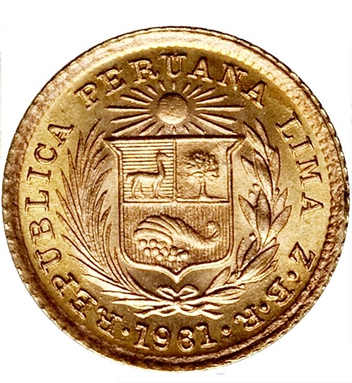 Moneda de Oro 22 Kts. 1/5 Libra Peruana 1.6gr