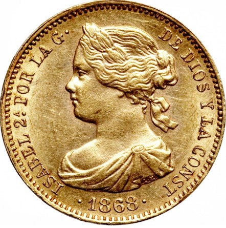 Moneda de Oro 22 Kts 10 Escudos Isabel II 8.3 g