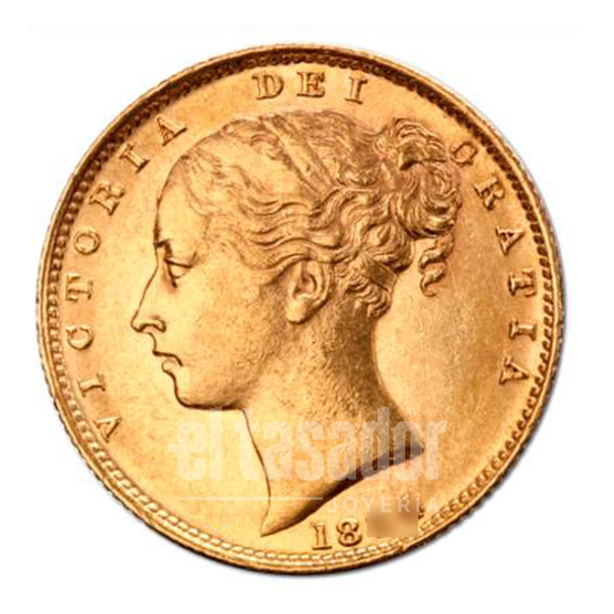 Moneda de Oro 22 Kts  Media Libra Esterlina Victoria Joven Escudo de Armas 4 g.