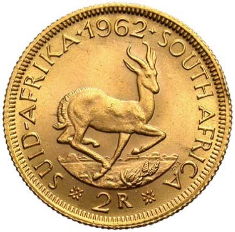 Moneda de Oro 22kts 2 Rand Sudafricana 8 gr