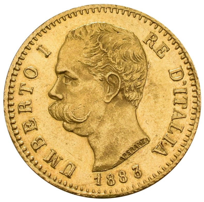 Moneda de Oro 22 kts. 20 Liras Italianas Umberto I 6.4g