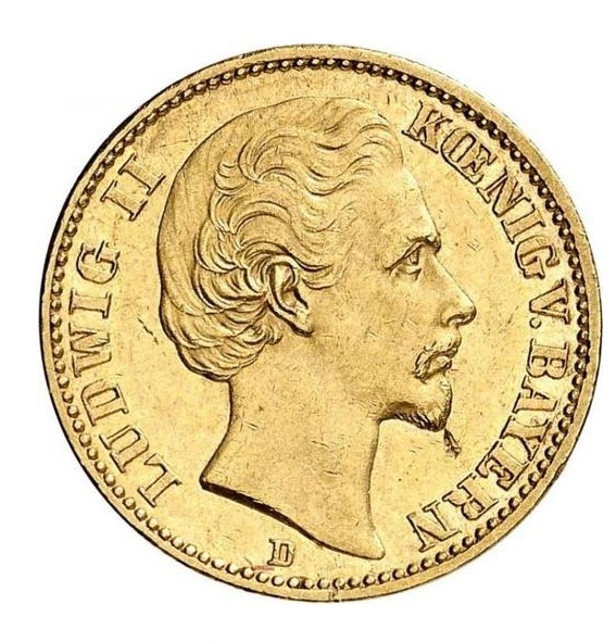 Moneda de Oro 22 Kts. 20 Mark Baviera Luis II 8g.