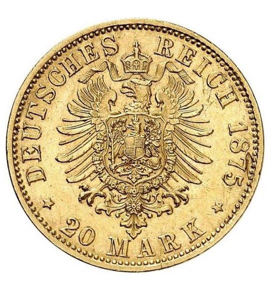 Moneda de Oro 22 Kts. 20 Mark Baviera Luis II 8g.