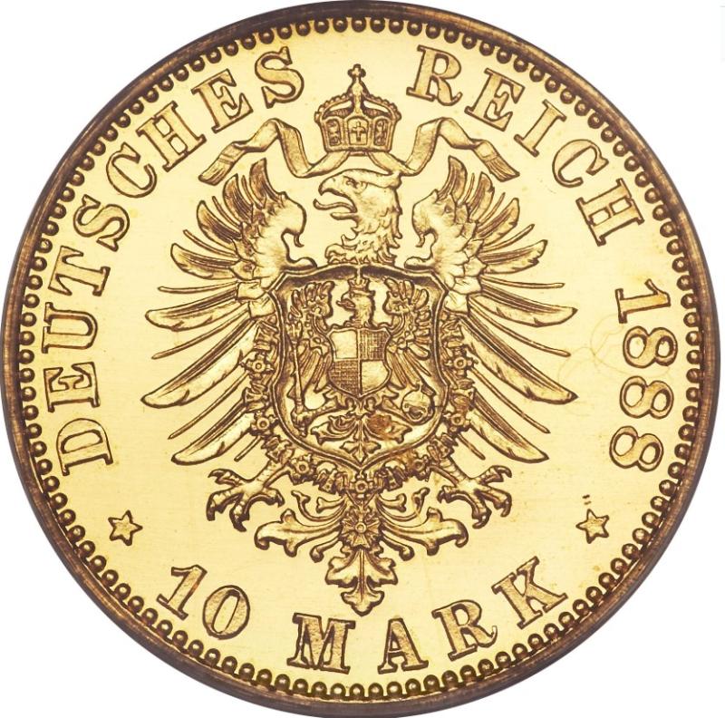 Moneda de Oro 22 Kts. 10 Mark Imperio Alemán 4 gr