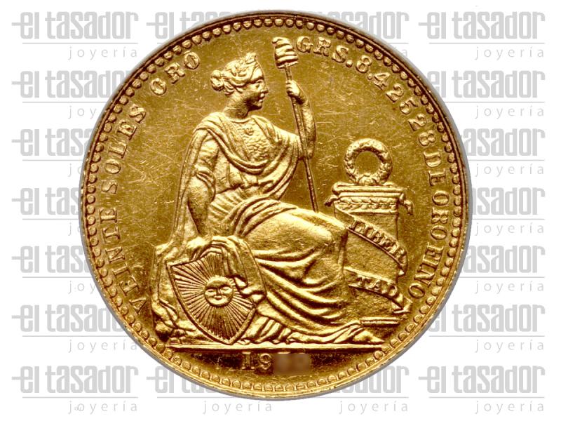 Moneda de oro 22 Kts. 20 soles peruanos 9,3 g