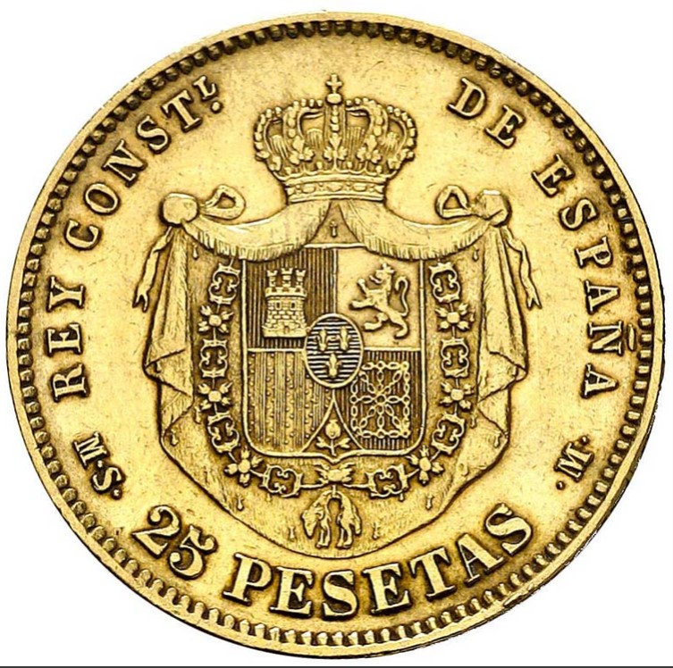 Moneda de Oro 22 Kts 25 Pesetas Alfonso XII 8 g