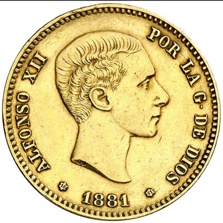 Moneda de Oro 22 Kts 25 Pesetas Alfonso XII 8 g