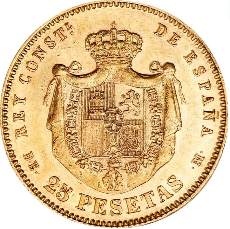 Moneda de Oro 22 Kts 25 Pesetas Alfonso XII 8 g