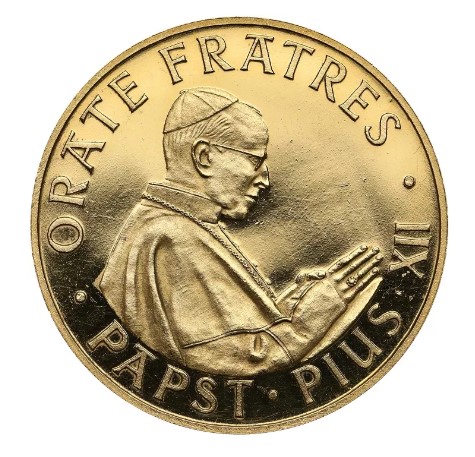 Medalla Oro 22kts Conmemorativa Vaticano Pius XII Papa 8 g