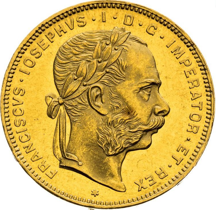 Moneda Oro 22 Kts. 8 Florines Austro-Húngaro Francis Joseph I 6.4gr