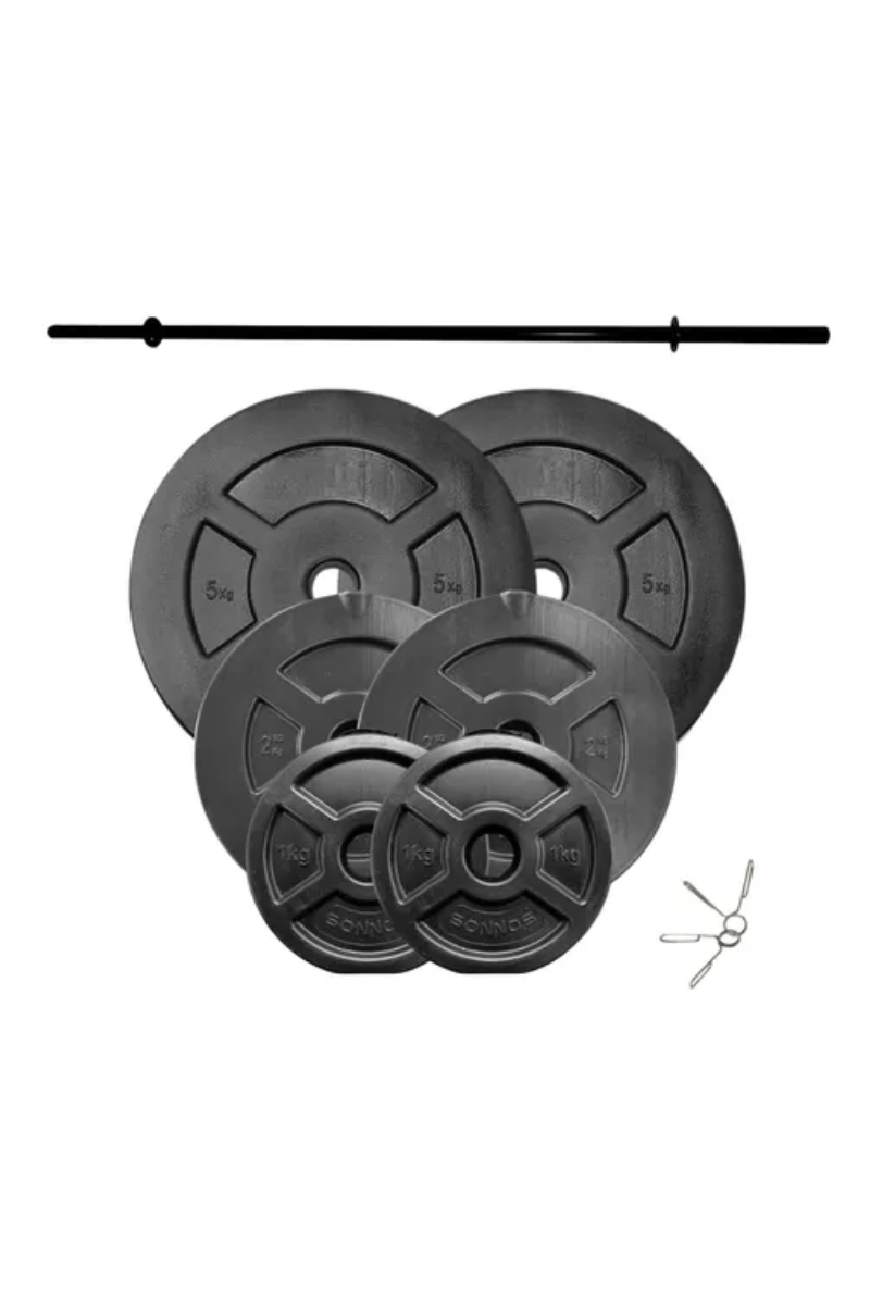 KIT 17 KG DISCO PVC NEGRO + BARRA DE 1,30 C/TOPES