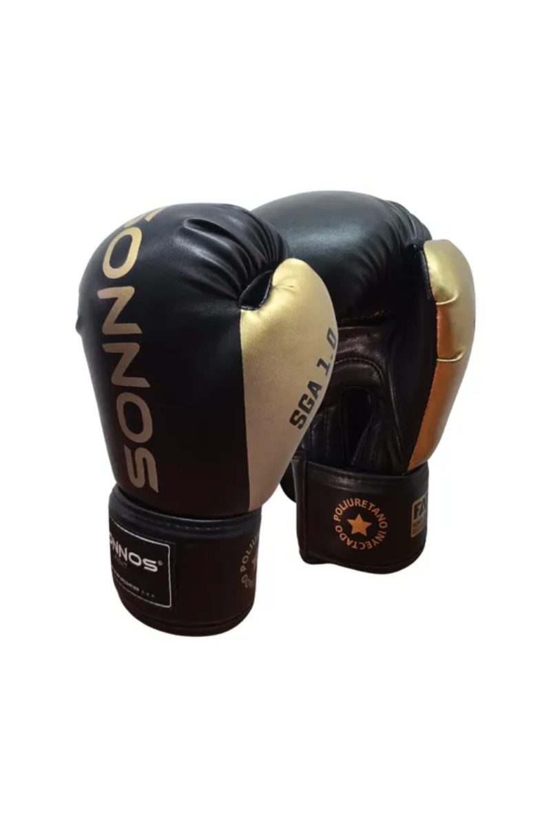 Guantes de Boxeo SONNOS SGA 1.0 Negro/Dorado 10oz | Diseño Elegante y Alta Protección