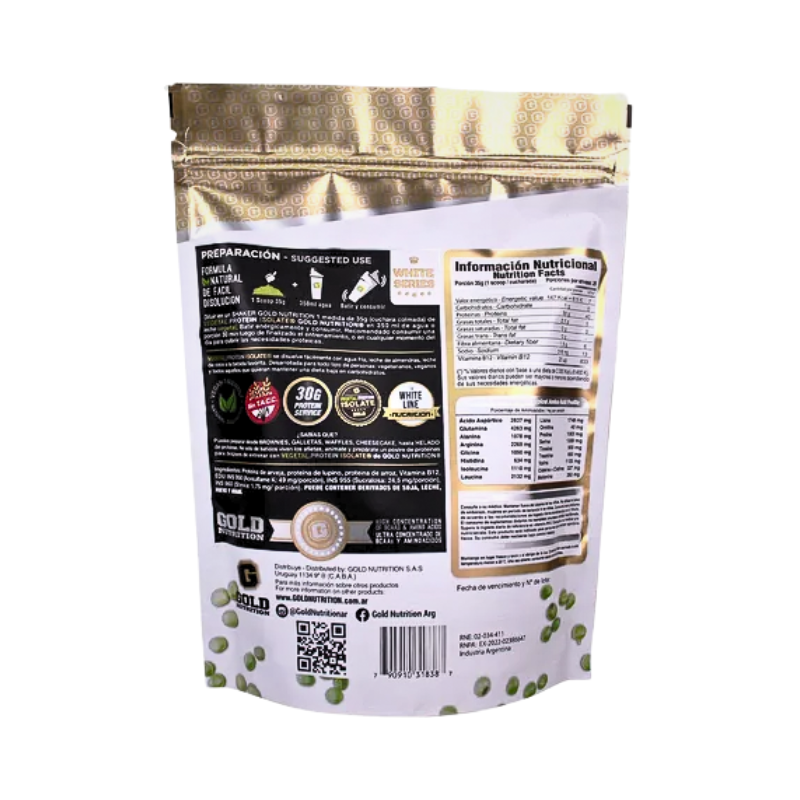 Protein Isolate Vegetal Gold Nutrition 2Lbs Arveja + Arroz