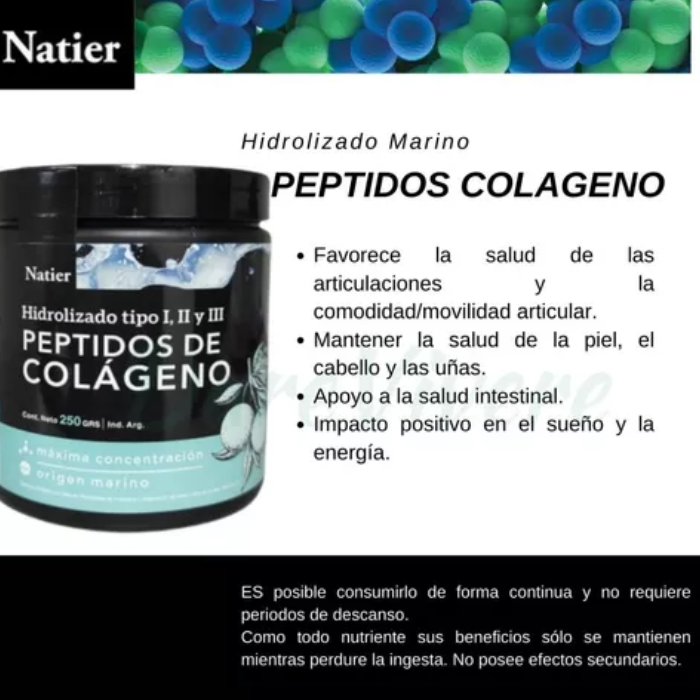 Péptidos de Colágeno Hidrolizado Natier 250 g – Elasticidad Muscular, Articular y Salud de la Piel
