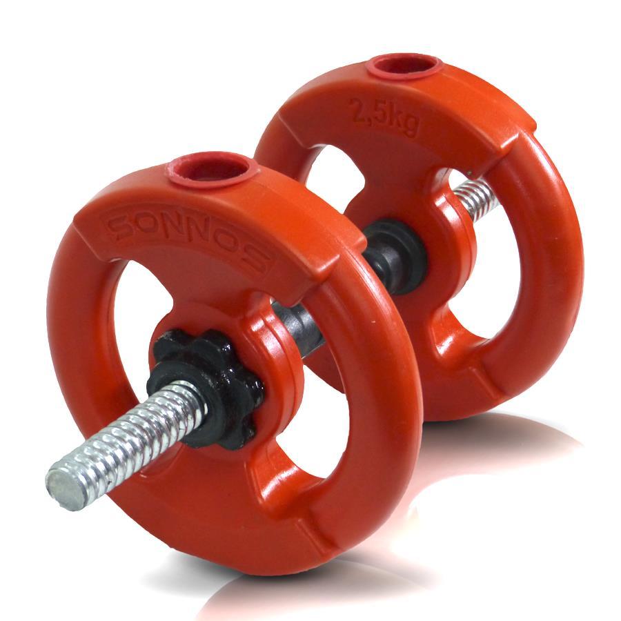 SET MANCUERNA + 5 KG DISCO PVC ROJO (con manija / mancuerna rosca)