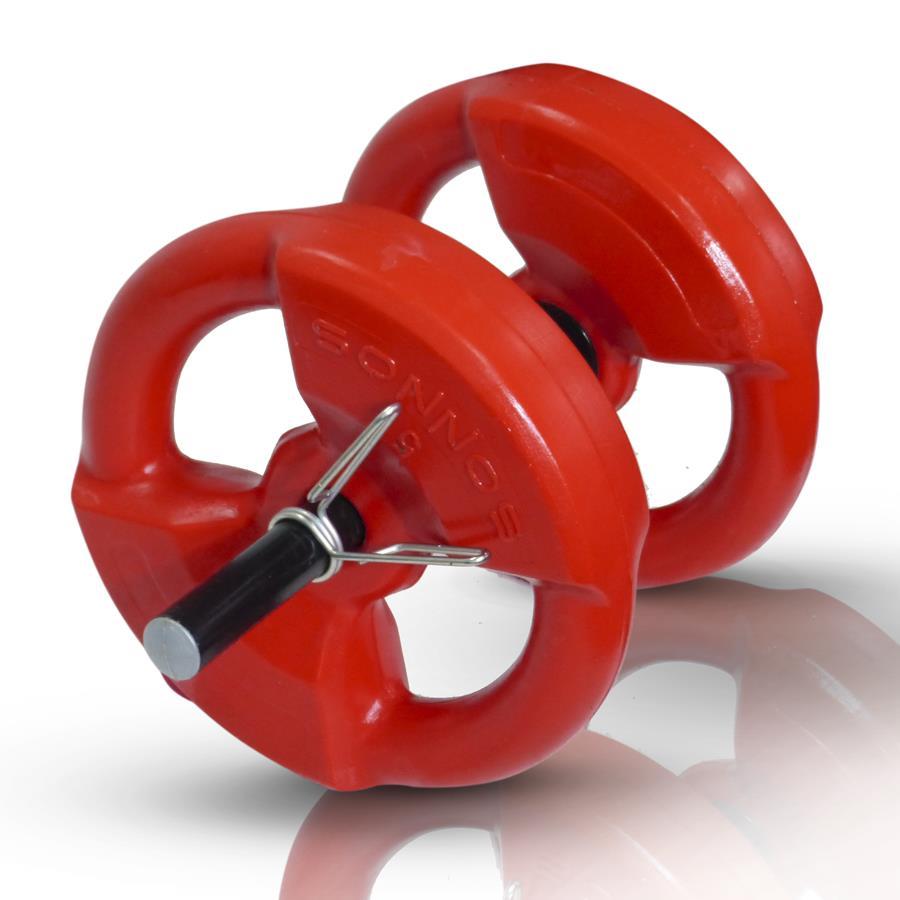 MANCUERNAS + 20 KG DISCO PVC ROJO con manija