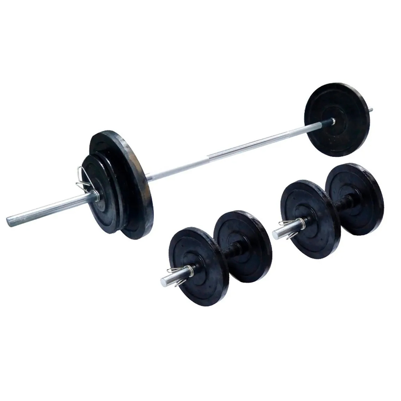 KIT BARRA MACIZA + MANCUERNAS + 50 KG DISCO FUNDICION 25mm