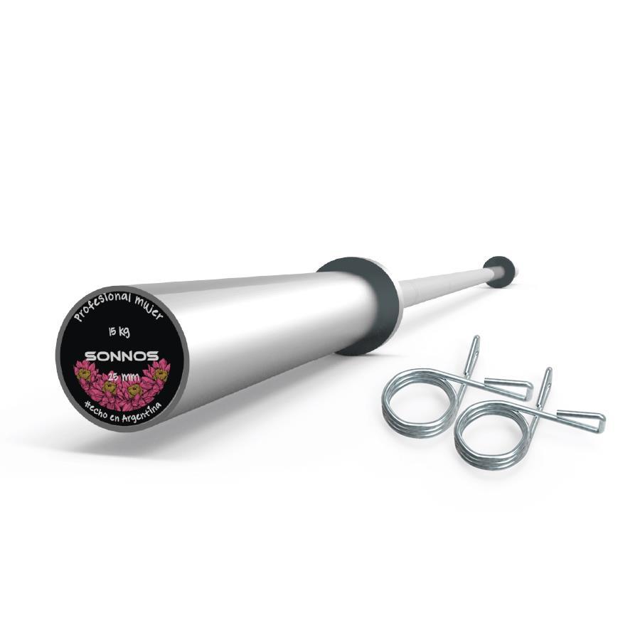 BARRA OLIMPICA SONNOS 2,20mts x 50mm 15kg "mujer" (CON topes)