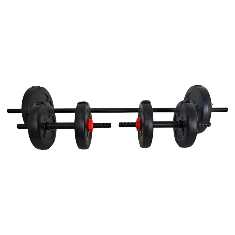 Kit 20 Barra + Mancuernas PVC Rosca + Set Ruso 25mm Discos 20kg