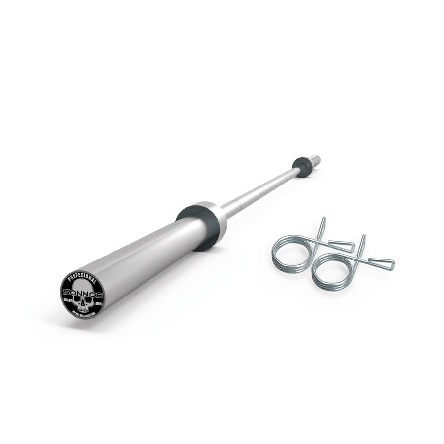 BARRA OLIMPICA SONNOS REGLAMENTARIA 2,20mts x 50mm 20kg (CON topes / 8 rulemanes)