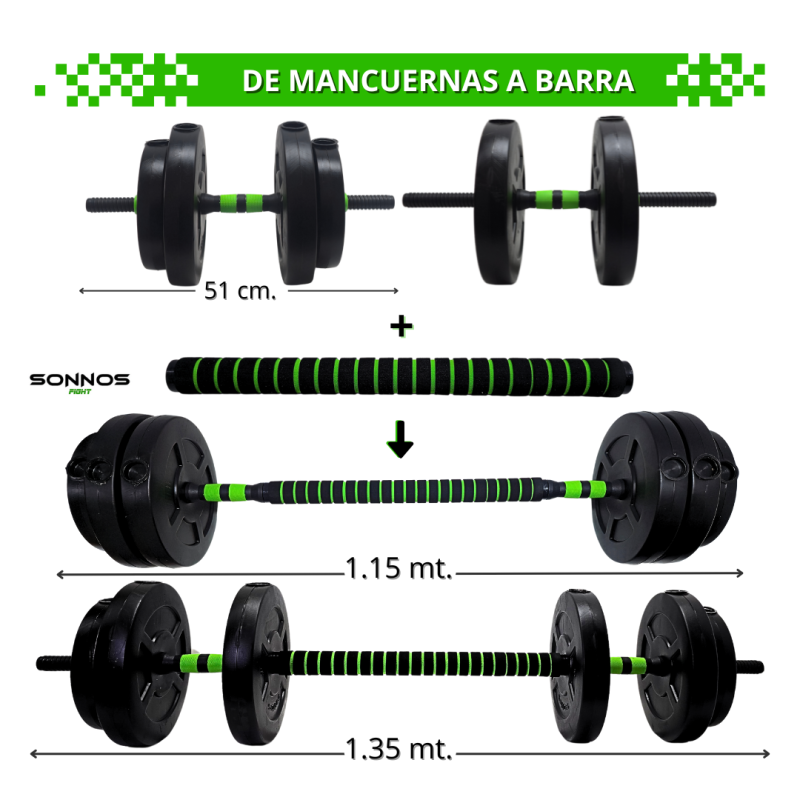 Kit Mancuernas Y Barra Ajustable Regulable A Rosca + 40 Kg. Negro