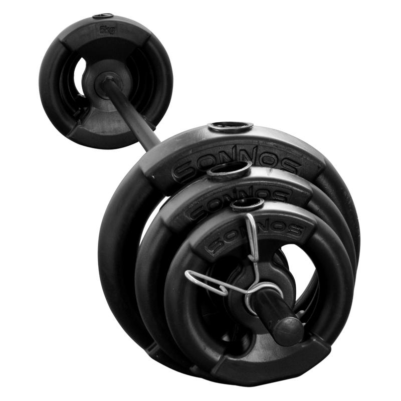 SET BARRA 17 KG DISCOS PVC NEGRO con manijas