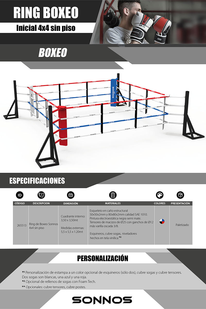 Ring de Boxeo Sonnos Inicial 4x4 Amurable Sin Piso