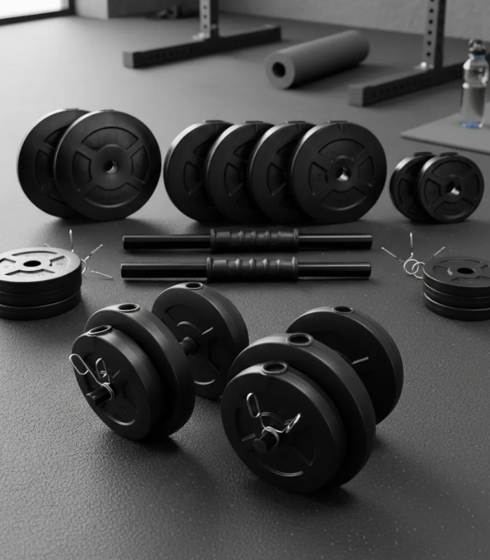 Kit de Mancuernas + 24 kg en Discos PVC Negro | Pesas Ajustables Sonnos para Entrenamiento en Casa