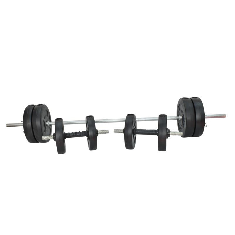BARRA MACIZA 150 + MANCUERNAS A ROSCA + 30kg DISCO PVC NEGRO