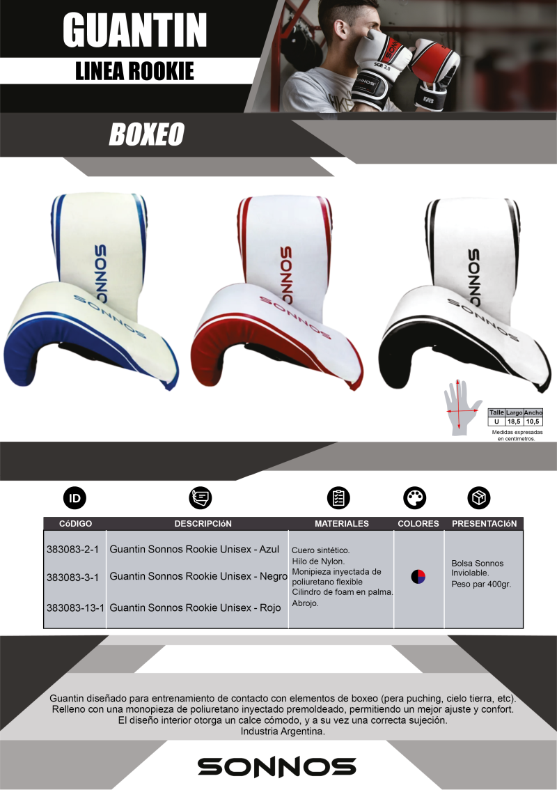 Guantín SONNOS Rookie Unisex – Guantes para Entrenamiento y Sparring