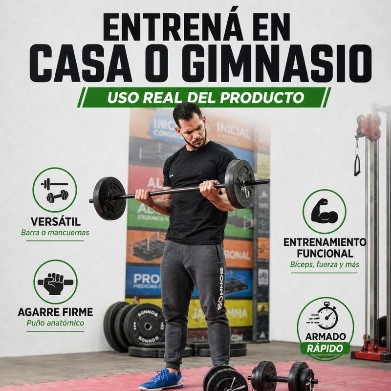 Kit 40kg Barra y Discos PVC para Entrenamiento Intenso en Casa