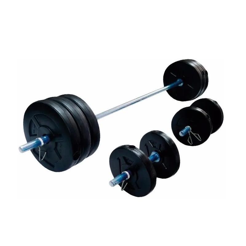 KIT BARRA SEMI MACIZA + MANCUERNAS + 40kg DISCO PVC NEGRO