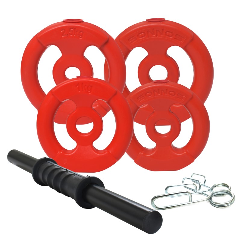 MANCUERNA + 7 KG DISCO PVC ROJO (con manija)