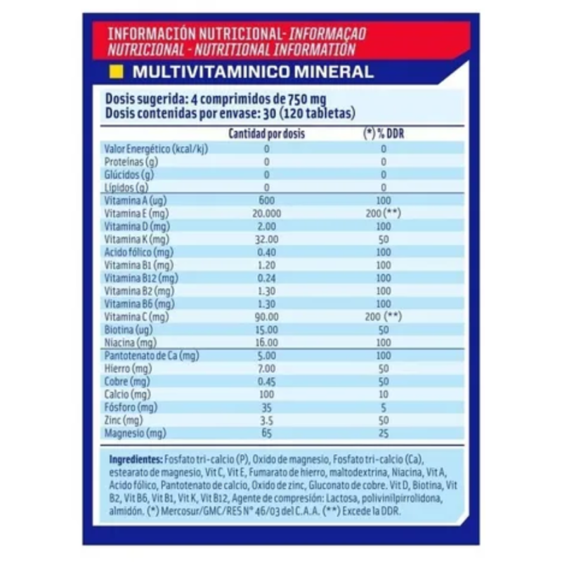 Multivitamínico Mervick 120 Cápsulas – Complejo de Vitaminas y Minerales, Antioxidante, Sin Calorías