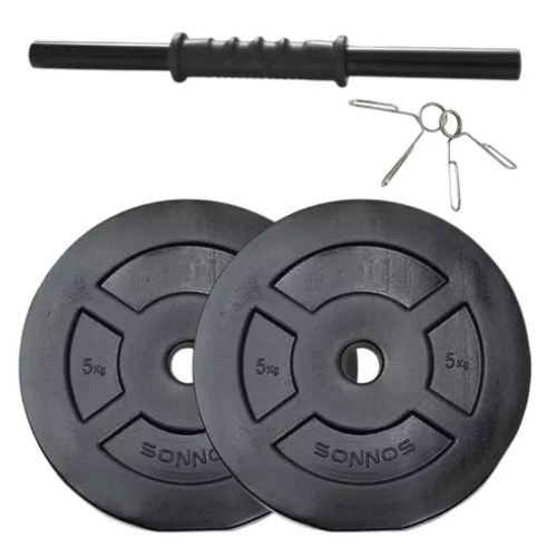 SET MANCUERNA + 10 KG DISCO PVC NEGRO